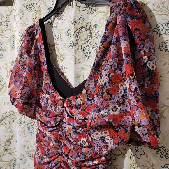 ZARA Floral Printed Dress With Ruching size medium - Picture 12 of 15